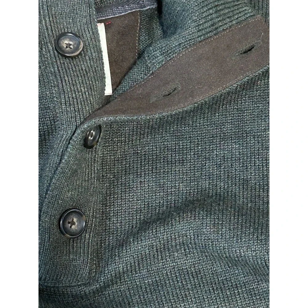 Banana Republic Heritage Merino Wool Sweater M Green Quarter Button Elbow Patch